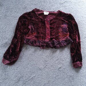 MSAS MAROON VELVET CROP JACKET  TOP